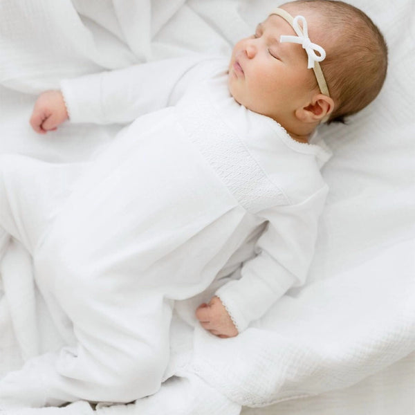 Magnolia Baby Solid Essentials White Smocked Footie