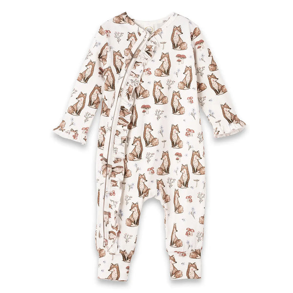 Tesa Babe  Harvest Fox Ruffle Zipper Romper – Soft Bamboo Fall Favorite