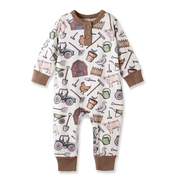 Tessa Babe Farmer's Market Baby Henley Romper - Bamboo One Piece