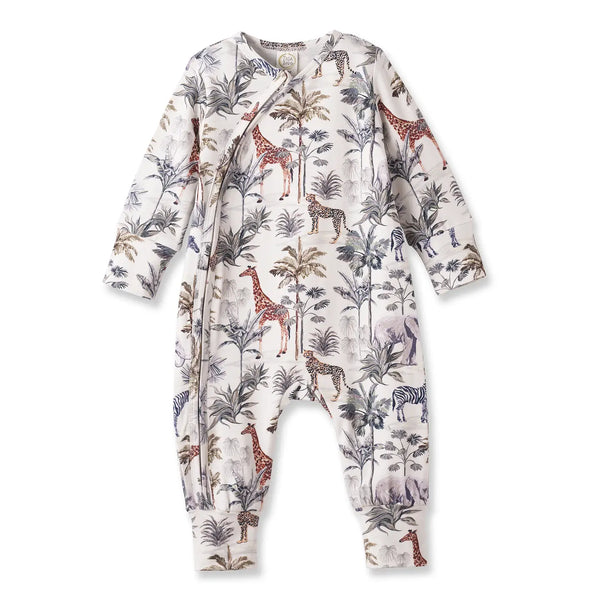 Tesa Baby Jungle Safari Bamboo Zipper Romper with Convertible Cuffs
