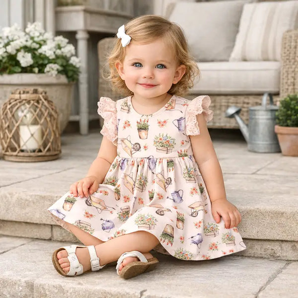 Tesa Babe  Petal Patch Baby Girl Dress – Bamboo & Eyelet Garden Dress