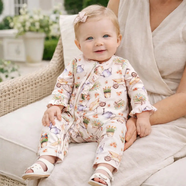 Tesa Babe Petal Patch Baby Girl Romper – Bamboo with Convertible Cuffs