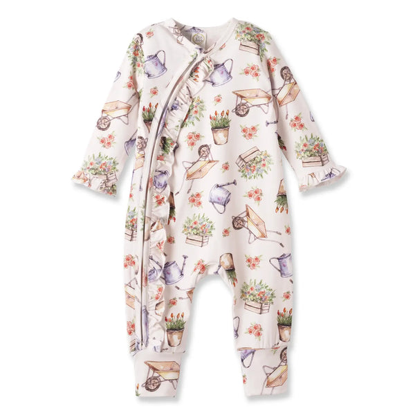 Tesa Babe Petal Patch Baby Girl Romper – Bamboo with Convertible Cuffs