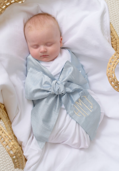 The Beaufort Bonnet Company Bow Swaddle Blue Silk