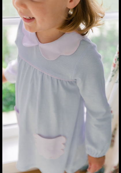 The Proper Peony Parkside Pima Scallop Pink in Light Blue Stripes Dress