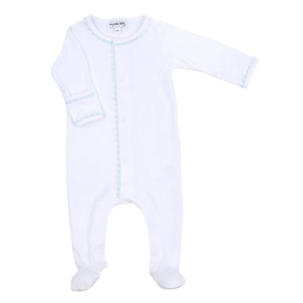 Magnolia Baby Joy Footie with Blue Crochet Trim