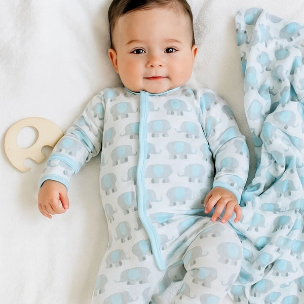 Magnolia Baby Blue Elephant Gift Set - Footie + Blanket + Teether