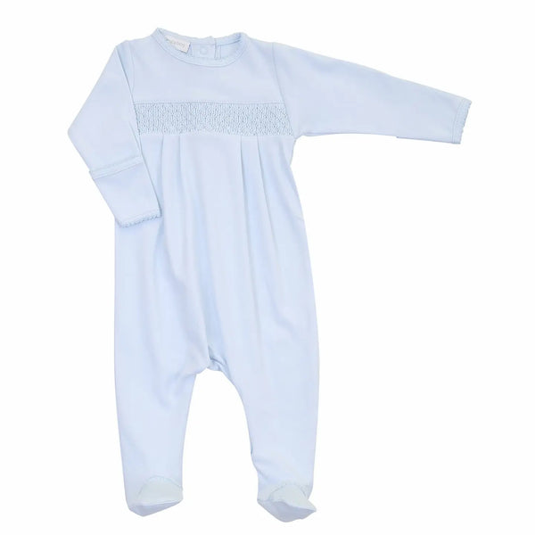 Magnolia Baby Essentials Solid Blue Smocked Footie