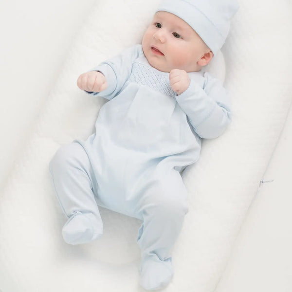 Magnolia Baby Essentials Solid Blue Smocked Footie