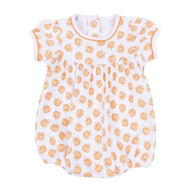 Magnolia Baby Pumpkin Print Ruffle Short Sleeve Bubble