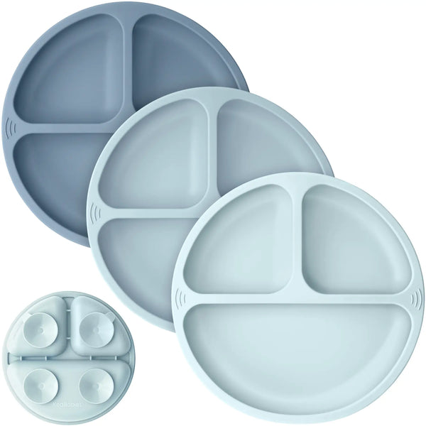KeaBabies 3-Pack Prep Silicone Plate - Blue