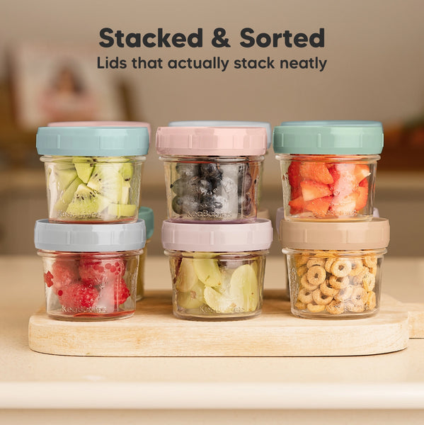 KeaBabies 6pk Prep Baby Food Storage Containers, Leak-Proof Food Jars