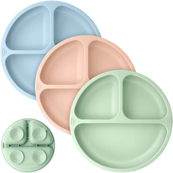 KeaBabies 3-Pack Prep Suction Plates For Baby, Bpa-Free Silicone Plate