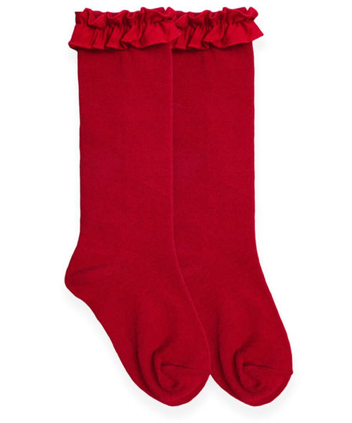 Jefferies Ruffle Knee Socks - Red