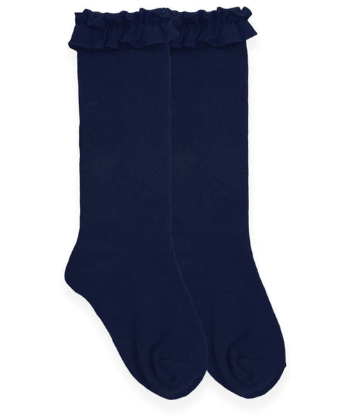 Jefferies Ruffle Knee Socks - Navy