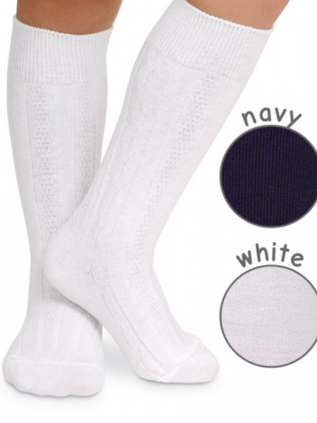 Jefferies Cable Knit Knee High Socks - white