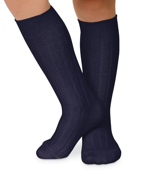 Jefferies Cable Knit Knee High Socks - Navy