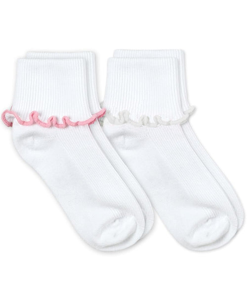 Jefferies Socks Ripple Edge Smooth Toe Turn Cuff Socks 2 Pair Pack - White / Pink