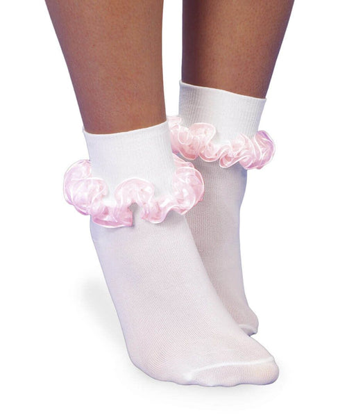 Jefferies Socks Smooth Toe Sheer Ribbon Tutu Lace Turn Cuff Socks 1 Pair Pink /White