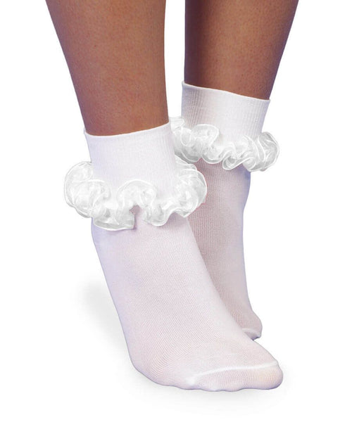 Jefferies Socks Smooth Toe Sheer Ribbon Tutu Lace Turn Cuff Socks 1 Pair /White