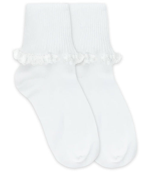 Jefferies Socks Cluny & Satin Lace Turn Cuff Socks 1 Pair White
