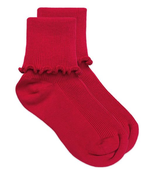 Jefferies Socks Seamless Ripple Edge Turn Cuff Crew Socks 1 Pair - Red