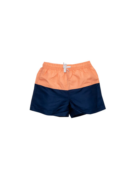 The Oaks Apparel Boys Peach/Navy Swim Trunks