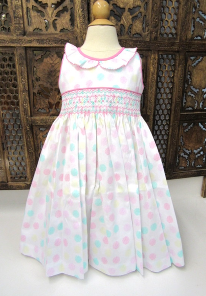 Will’beth Smocked Polka Dot Pink & Green