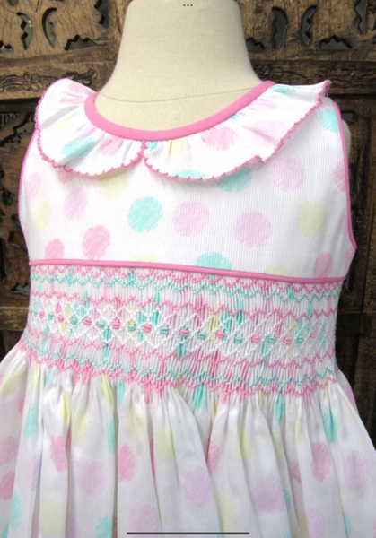 Will’beth Smocked Polka Dot Pink & Green