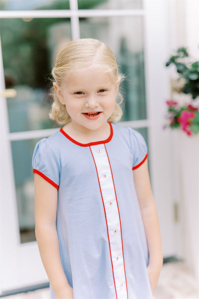 The Proper Peony Parkside Pima Aline It Blue & Red Dress SS