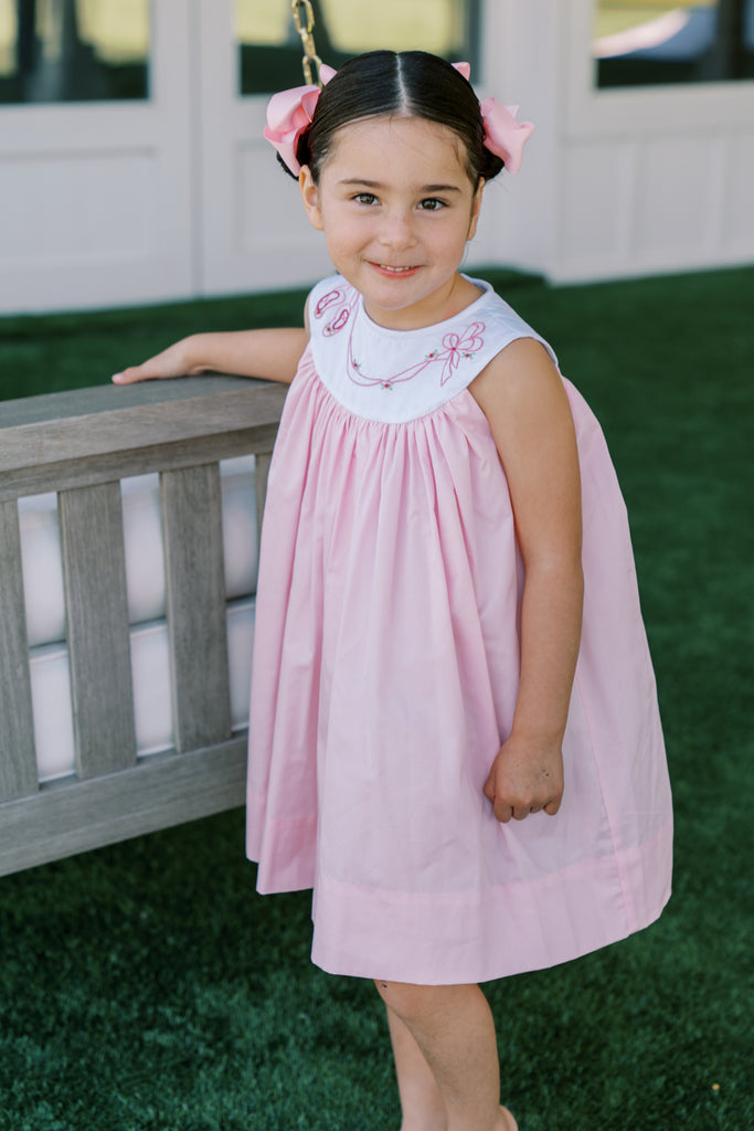 Proper Peony Pima Girls Pink Easter Peeps Twirl Dress - White Collar