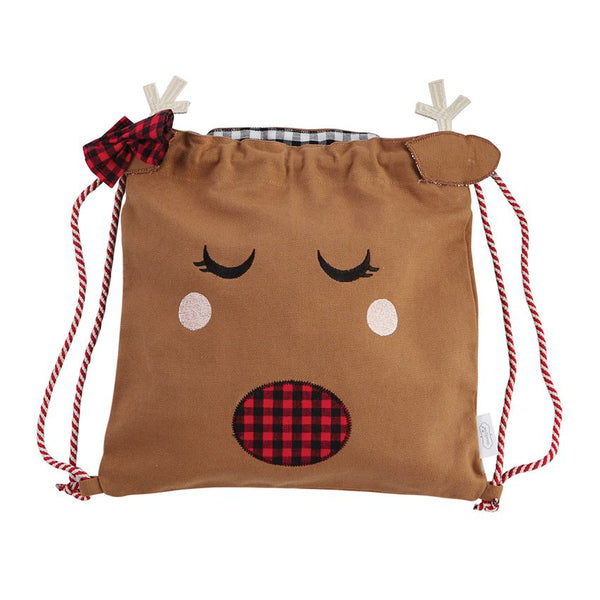 Mud Pie Reindeer Drawstring Bag