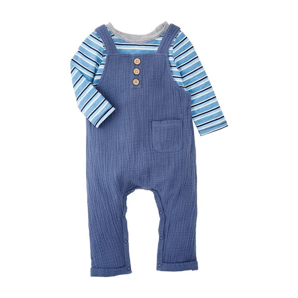 MudPie Blue Overall with Stripe Shirt