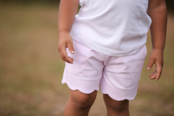 The Proper Peony Pima Solid Pink Scallop Shorts