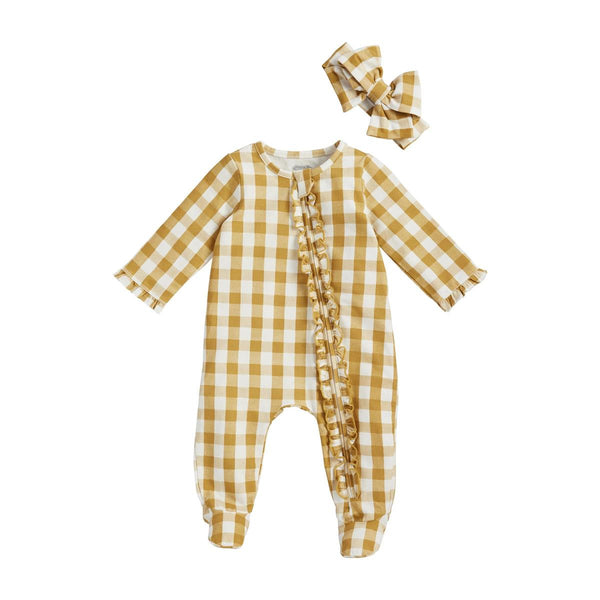 Mud Pie Sleeper & Headband - Mustard Gingham