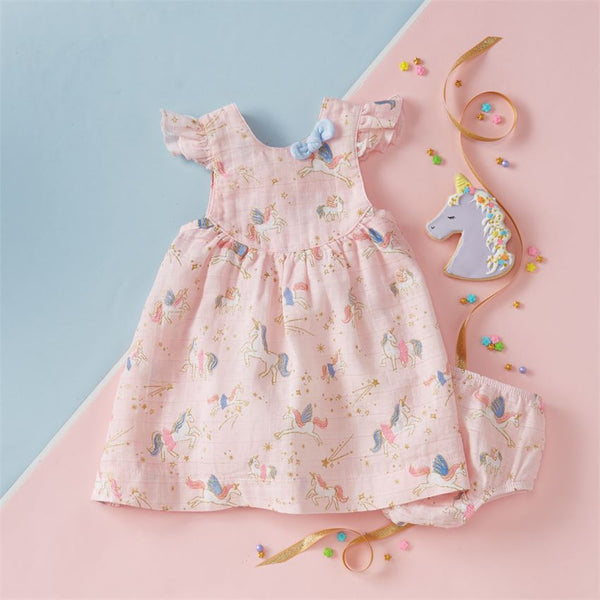 MudPie Printed Unicorn Baby Dress