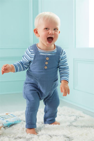 Mud Pie Blue Overall with Stripe Shirt