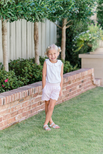 The Proper Peony Pima Solid Pink Scallop Shorts