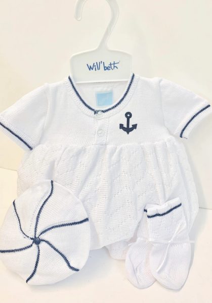 Willbeth 3pc Boys Sailor Knit Romper