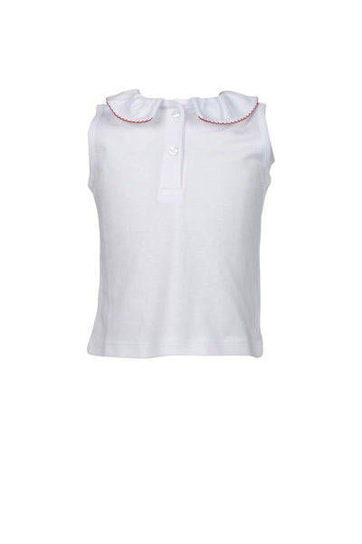 The Proper Peony Pima Solid White Red Trim Sleeveless Top