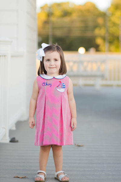 The Proper Peony Ahoy Dress in Red Microgingham