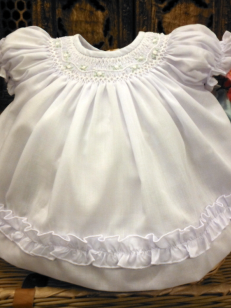 Will'beth White Smocked Bishop Dress